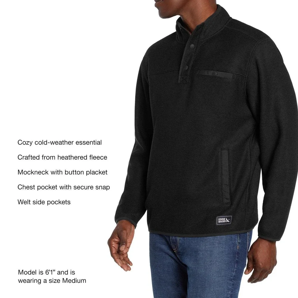 Eddie Bauer Mens Sweater Fleece Pullover‎ Jacket Black Large NWT
